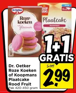Vomar Voordeelmarkt Dr. Oetker Roze Koeken of Koopmans Plaatcake Rood Fruit aanbieding