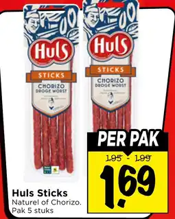 Vomar Voordeelmarkt Huls Sticks Naturel of Chorizo aanbieding