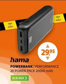 Expert Hama Performance 20 Power Pack 20.000 mAh Antraciet aanbieding