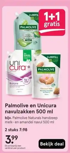 Etos Palmolive en Unicura navulzakken 500 ml aanbieding