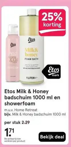 Etos Etos Milk & Honey badschuim 1000 ml en showerfoam aanbieding
