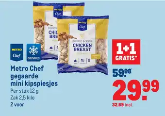 Makro Metro Chef gegaarde mini kipspiesjes 1+1 gratis aanbieding