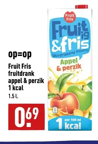 ALDI Fruit Fris fruitdrank appel & perzik 1 kcal 1,5 L aanbieding