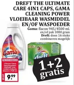 MCD Supermarkt DREFT THE ULTIMATE CARE 4IN1 CAPS, GAMA CLEANING POWER VLOEIBAAR WASMIDDEL EN/OF WASPOEDER aanbieding