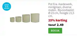 Intratuin Pot Era. Aardewerk, mintgroen, diverse maten. Bijvoorbeeld: Ø 23 cm, hoogte 21,5 cm. aanbieding