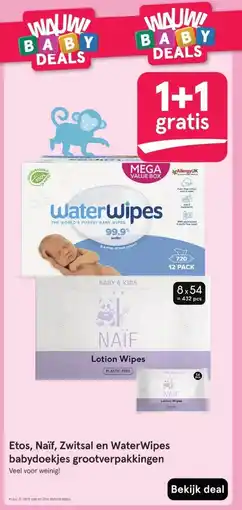 Etos Etos, Naïf, Zwitsal en WaterWipes babydoekjes grootverpakkingen aanbieding