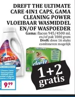 Boon`s Markt DREFT THE ULTIMATE CARE 4IN1 CAPS, GAMA CLEANING POWER VLOEIBAAR WASMIDDEL EN/OF WASPOEDER aanbieding