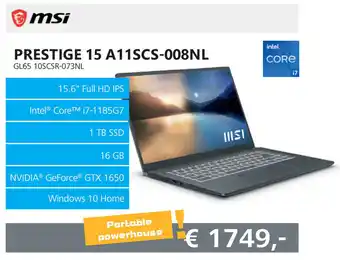 Informatique MSI Prestige 15 A11SCS-008NL aanbieding