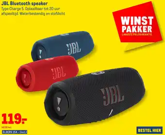 Makro JBL Bluetooth speaker Type Charge 5. Oplaadbaar tot 20 uur afspeeltijd. Waterbestendig en stofdicht aanbieding