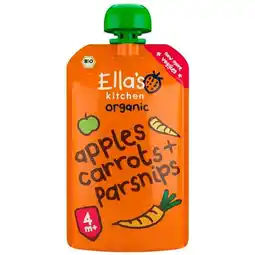 Trekpleister Ella's Kitchen Organic 4M+ Bio Wortel Pastinaak en Appel Knijpzakje aanbieding