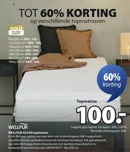 Jysk Wellpur gulen topmatras aanbieding