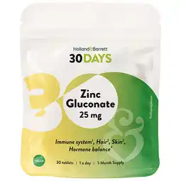 Holland & Barrett Holland & Barrett 30DAYS Zink Gluconaat 25 mg - 30 tabletten aanbieding