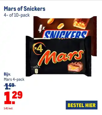 Makro Mars of Snickers 4- of 10-pack aanbieding