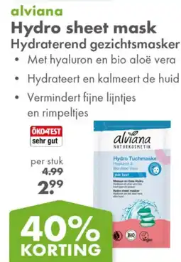 Gezond & Wel alviana Hydro sheet mask Hydraterend gezichtsmasker aanbieding