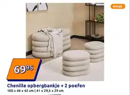 Action Chenille opbergbankje + 2 poefen aanbieding