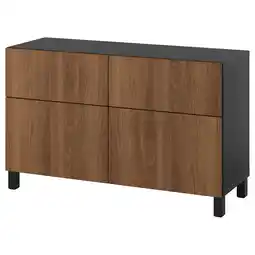 IKEA BestÅ Opbergcombi met deuren/lades, zwartbruin/lappviken/stubbarp walnootpatroon, 120x42x74 cm aanbieding