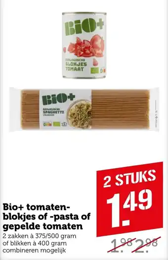 Coop Bio+ tomaten- blokjes of -pasta of gepelde tomaten 400g aanbieding