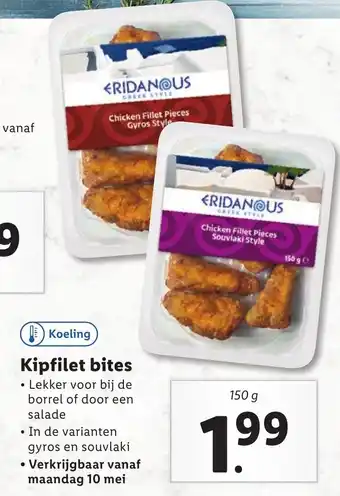 Lidl Eridanous Kipfilet bites 150g aanbieding