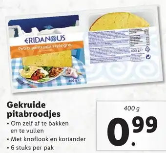 Lidl Eridanous Gekruide pitabroodjes 400g aanbieding