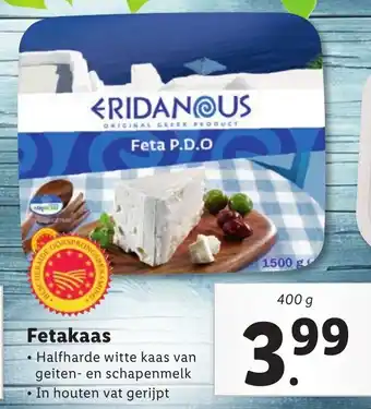 Lidl Eridanous Feta kaas 400g aanbieding