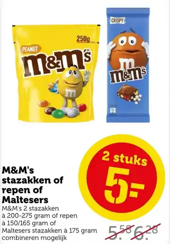 Coop M&M's stazakken of repen of Maltesers aanbieding