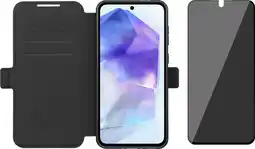 Coolblue BlueBuilt Samsung Galaxy A56 Book Case Leer Zwart + Bluebuilt Privacy Screenprotector Glas aanbieding