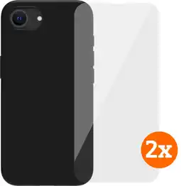 Coolblue BlueBuilt Back Cover iPhone 16e Zwart + Screenprotector Glas Duo Pack aanbieding