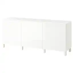 IKEA BestÅ Opberger met lades, wit/selsviken/stubbarp hoogglans wit, 180x42x75 cm aanbieding