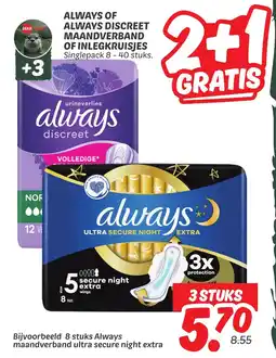 Dekamarkt Always Of Always Discreet Maandeverband Of Inlegkruisjes aanbieding