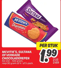 Dekamarkt Mcvitie's, Sultana Of Verkade Chocoladerepen aanbieding