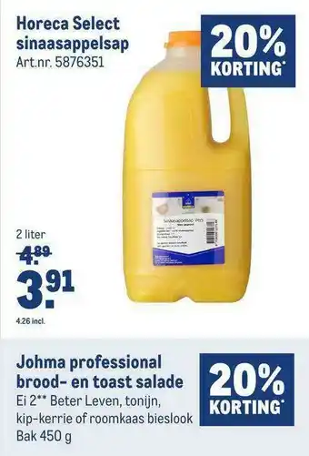 Makro Horeca Select Sinaasappelsap 20% Korting aanbieding