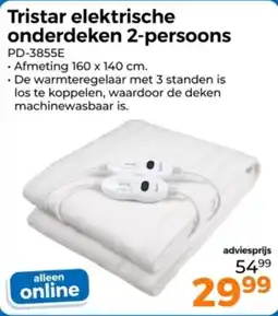 Trekpleister Tristar elektrische onderdeken 2-persoons PD-3855E aanbieding