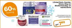 Trekpleister L'Oréal Paris, Garnier, Nivea, Olay en Biodermal dag- en nachtcrème aanbieding