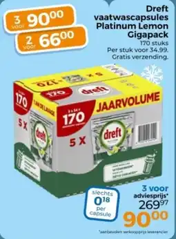 Trekpleister Dreft vaatwascapsules Platinum Lemon Gigapack aanbieding