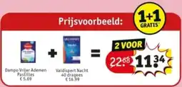 Kruidvat Dampo Vrijer Ademen Pastilles + Valdispert Nacht 40 dragees aanbieding