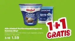 PLUS Alle Almhof Portieverpakkingen en Danone Skyr aanbieding