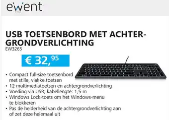 Informatique EWENT USB TOETSENBORD MET ACHTERGRONDVERLICHTING (EW3265) aanbieding