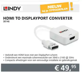 Informatique LINDY HDMI TO DISPLAYPORT CONVERTER 38146 aanbieding