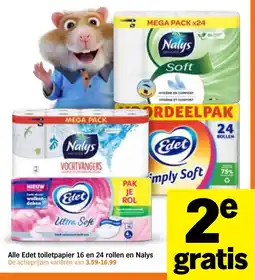 Albert Heijn Alle Edet toiletpapier 16 en 24 rollen en Nalys aanbieding