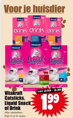 Dirk Vitakraft Catsticks, Liquid Snack of Drink aanbieding
