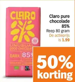 Albert Heijn Claro pure chocolade 85% aanbieding