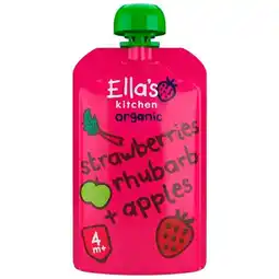 Trekpleister Ella's Kitchen Organic 4M+ Bio Rabarber Aarbeien en Appel Knijpzakje aanbieding