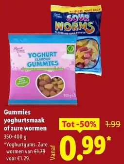Lidl Gummies yoghurtsmaak of zure wormen aanbieding