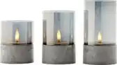Praxis Brilliant tafellamp op batterij Bougie betoneffect rookglas set van 3 aanbieding