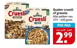 Hoogvliet Quaker cruesli of granola aanbieding
