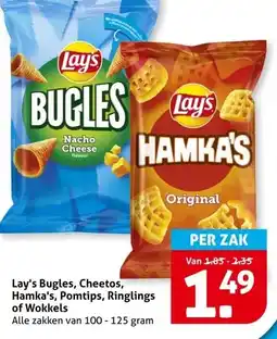 Hoogvliet Lay's Bugles, Cheetos, Hamka's, Pomtips, Ringlings of Wokkels aanbieding