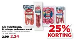 PLUS Alle Huls Drentse, Groninger en boeren worst aanbieding