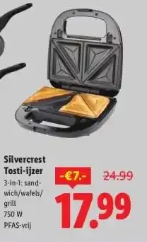 Lidl Silvercrest Tosti-ijzer 3-in-1: sand- wich/wafels/ grill 750 WSilvercrest Tosti-ijzer aanbieding
