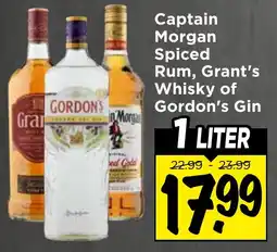 Vomar Voordeelmarkt Captain Morgan Spiced Rum, Grant's Whisky of Gordon's Gin aanbieding