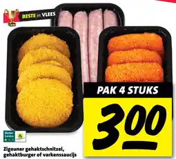 Nettorama Zigeuner gehaktschnitzel, gehaktburger of varkenssaucijs aanbieding